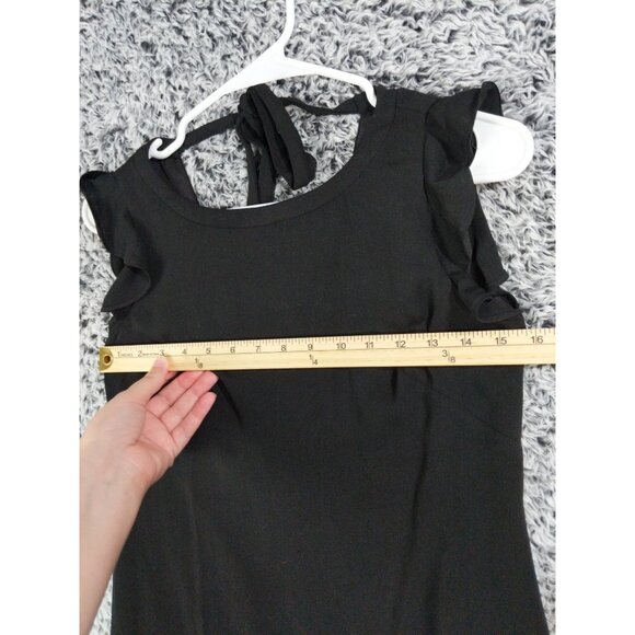 LOFT Black Dress SZ 00P Ruffle Cap Sleeve A-Line Lined Mini Goth Minimal Neutral - Picture 3 of 9